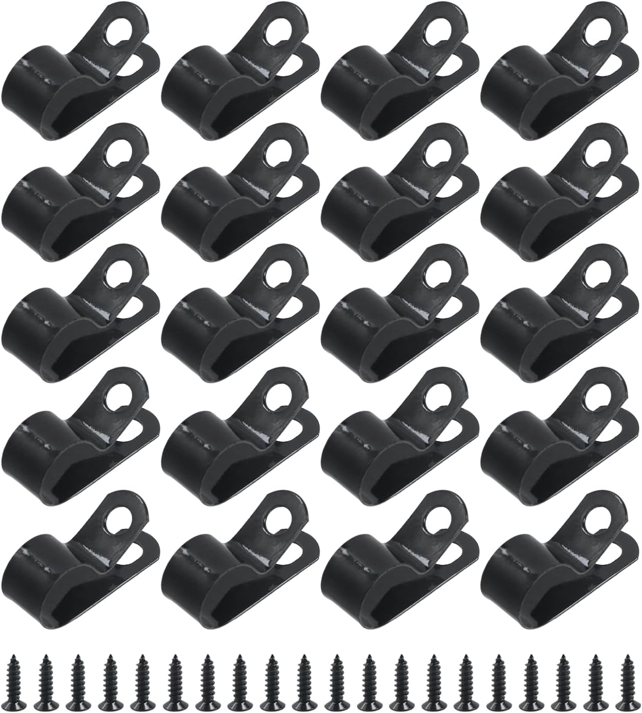 Semetall Cable Clamp R-Type Cable Clip 1/2" (12mm) 20-Pack Black | Aluminum Wire Clamp Screw Mounting Cord Fastener Clips for Cable Management,Electrical/Pipe/DIY Projects