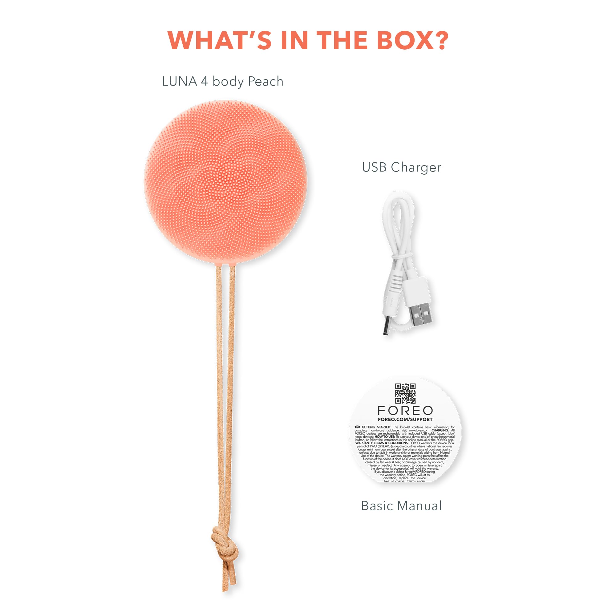 FOREO LUNA 4 body- Body Brush- Whole Body Skin Care - Exfoliating Body Scrubber- Enhances Absorption of Lotion Actives- Premium Lymphatic Drainage Skincare Tool- Waterproof -USB-Rechargeable- Peach