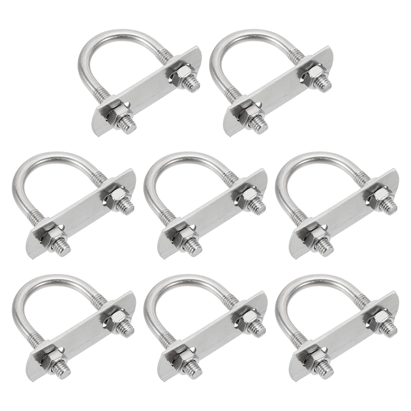 sourcing map M6 U-Bolts, 8 Sets 27mm(1.06") Inner Width 47mm Length 304 Stainless Steel Round Bend U Clamp with Nuts and Plates for Ski Boat, Fishing Boat