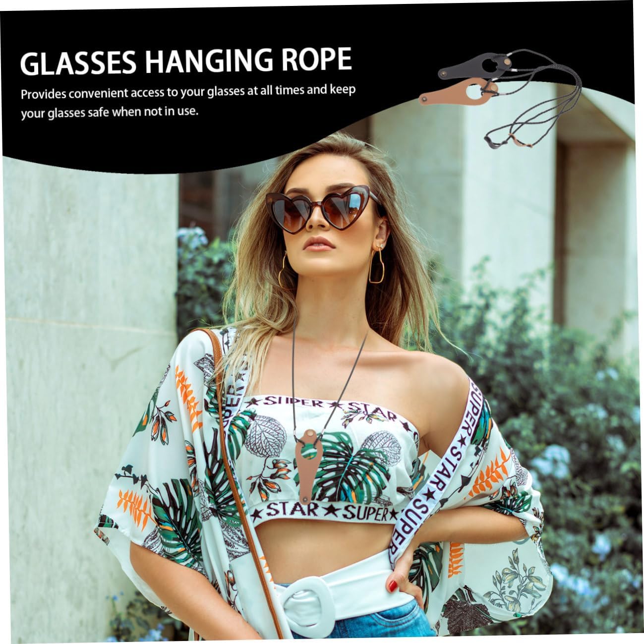 NOLITOY 2pcs Anti-skid Eyeglasses Chain Pu Hanging Strap Outdoor Glasses Lanyard with Neck Cord Vintage Style for Men and Women