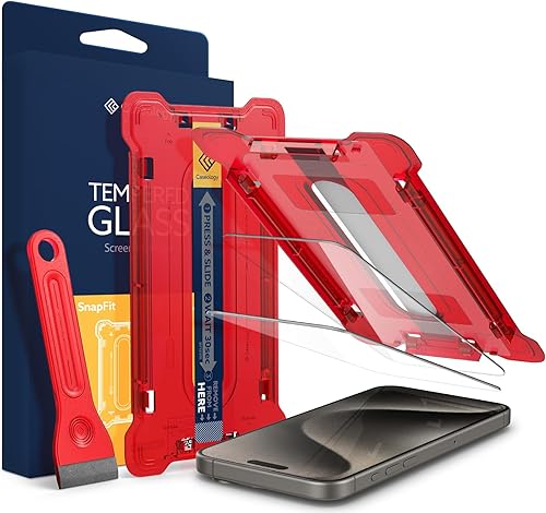 Caseology Vidrio templado Snap Fit 2 unidadesfácil instalación compatible con iPhone 15 Pro Max Protector de pantalla con kit de instalación (2023)