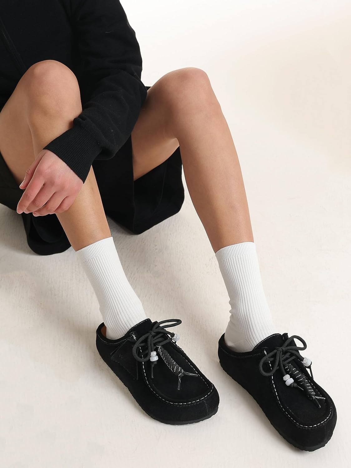 Genuine Leather Clogs for Women Beaded Suede Mules Slip-On Womens Sandals Non-Slip Outsole Casual Slide Slippers - Image 6