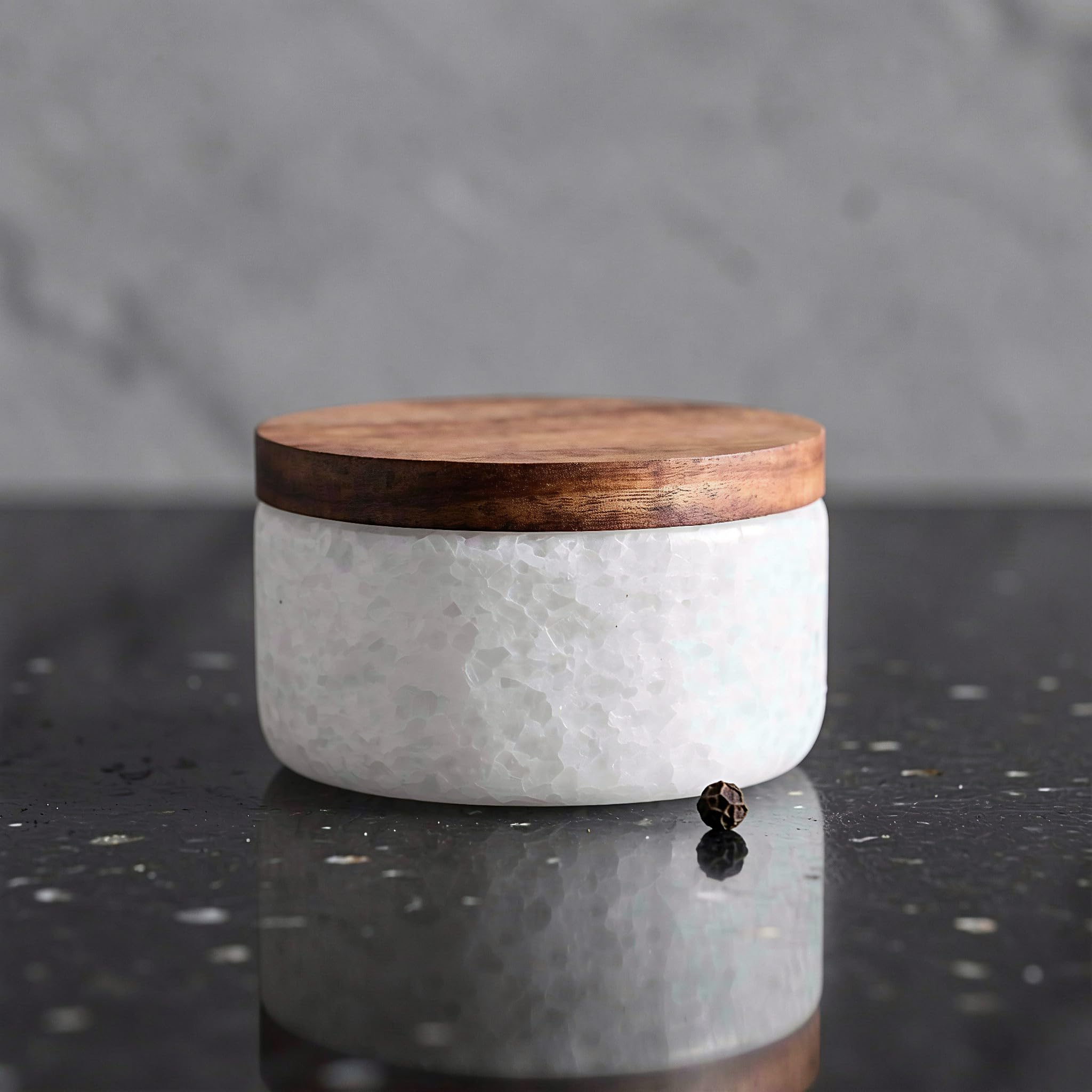 TOYANDONA Pojemnik na przyprawy Marble Salt Cellar, łyżka 6,25 uncji i