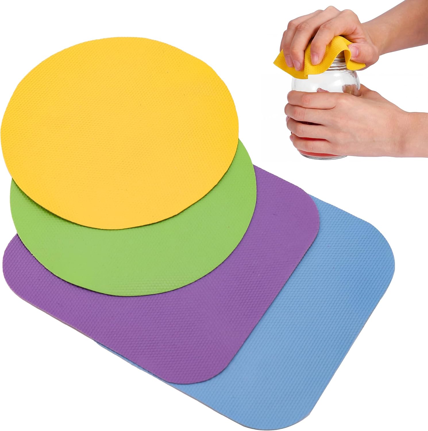 Jar Opener for Seniors with Arthritis, 4 Pack Rubber Gripper for Weak Hands, Non-Slip Jar Openers for Arthritic Hands, Includes 4.92" Round & 5.11" Square Pads