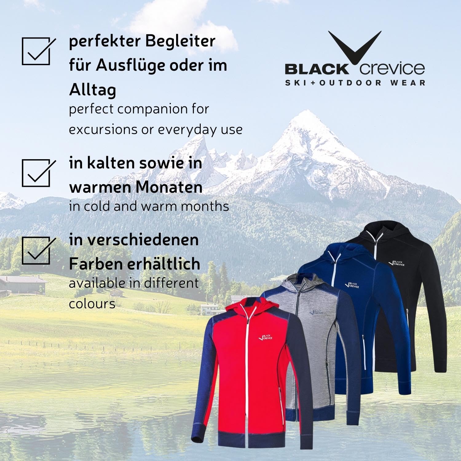 Black Crevice Giacca in lana merino da uomo con cappuccio I Giacchetta di pregio in lana merino I Giacca da uomo in 70% lana merino e 30% PE I Felpa termica in lana merino I Mulesing free