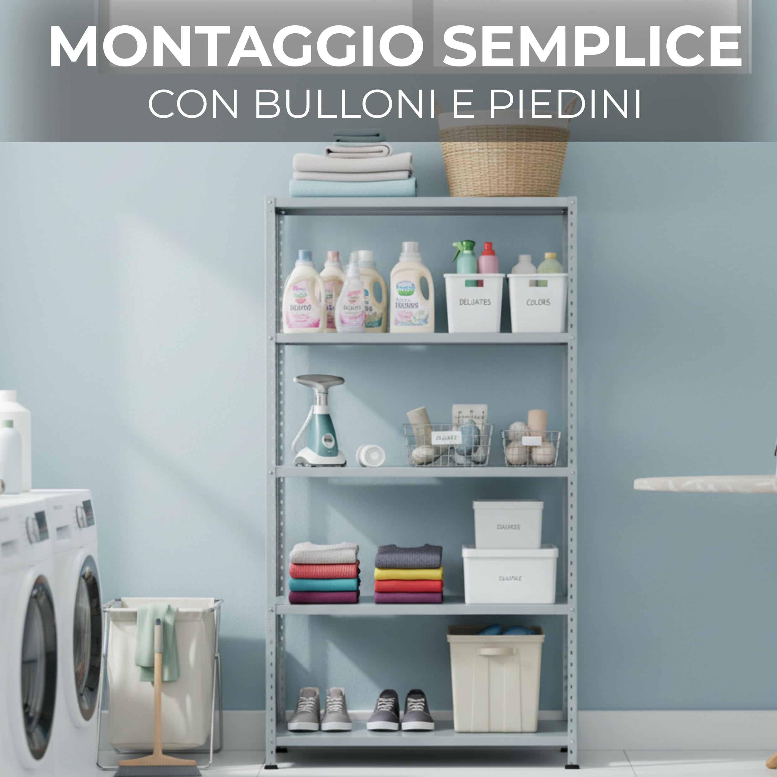Scaffale in Metallo Lamiera con Ripiani Fornito in kit Carico Pesante Completo Scaffalatura Ideale per Magazzino,Casa,Ufficio,Negozi Cantine Varie Dimensioni (80x40x200 cm)