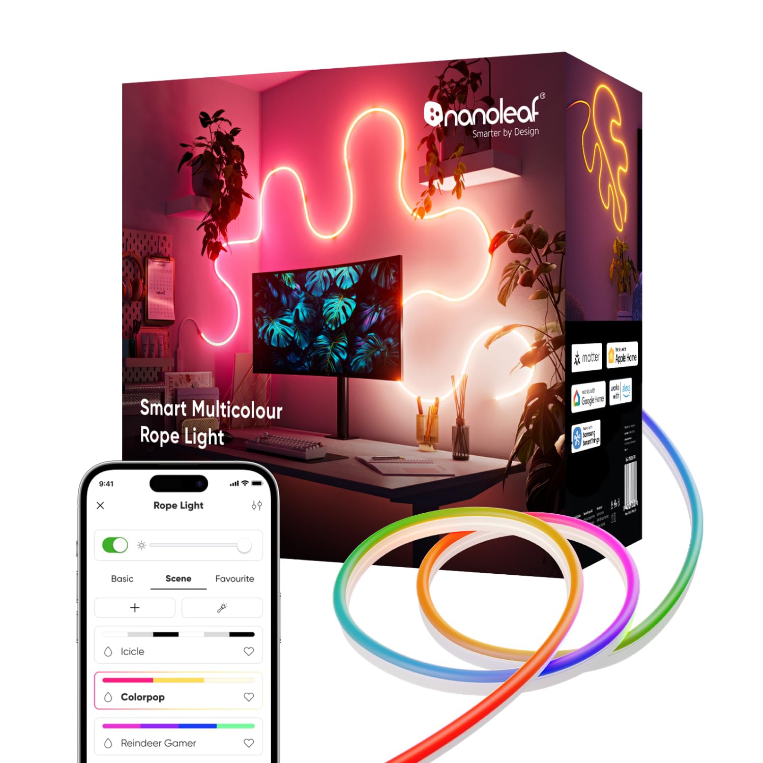 Nanoleaf Tira LED Neon RGB 5m, Wi-Fi, Compatible con Matter, Alexa y Google Assistant, Sincronización Música y Pantalla, DIY, Escenas Dinámicas vía App, Control por voz, Para Dormitorio y Pared