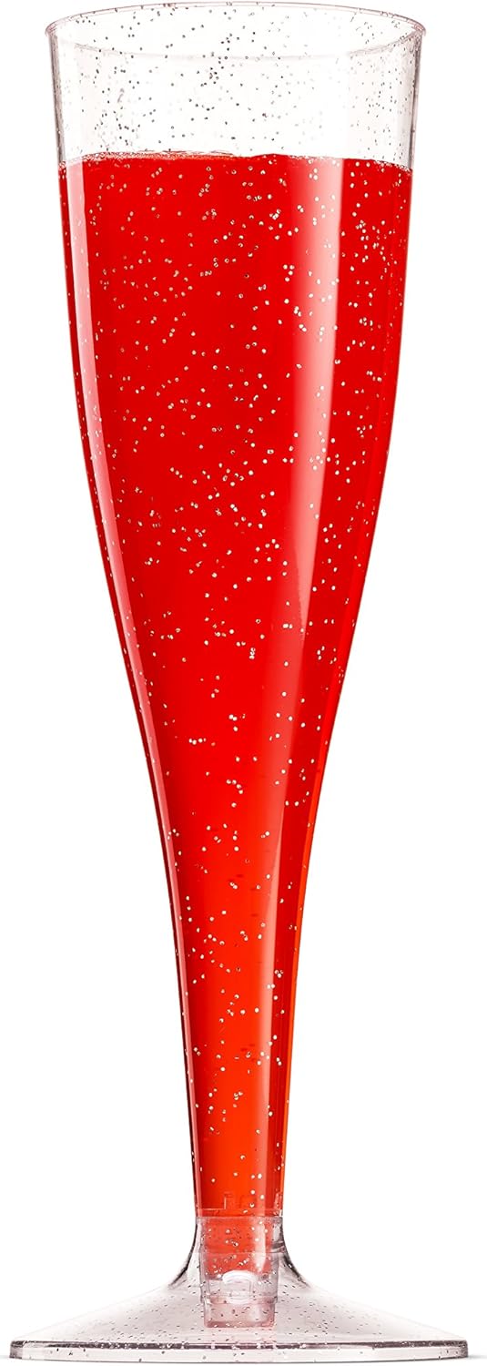 100 Plastic Champagne Flutes - 5 Oz Disposable Silver Glitter Champagne Glasses for Parties, Mimosa Bar, Events, Wedding and Shower Party Supplies - Toasting Cocktail Cups - Image 7