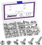 Swpeet 80Pcs 4 Tailles Norme européenne 30 Series M6 x 12/16/20/25mm T Bolt et Nickel à fente M6 Kit d'assortiment d'écrous à brides, Fente de filetage T, Bolt en T, Boule de tête de marteau, Stud de vis T