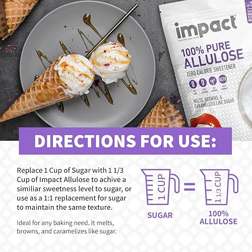 Miniatura 6 de Impact - Sustituto de azúcar edulcorante de alulosa pura, mezcla cero calorías, bajo en carbohidratos, para café, té, hornear, indulgencia sin culpa