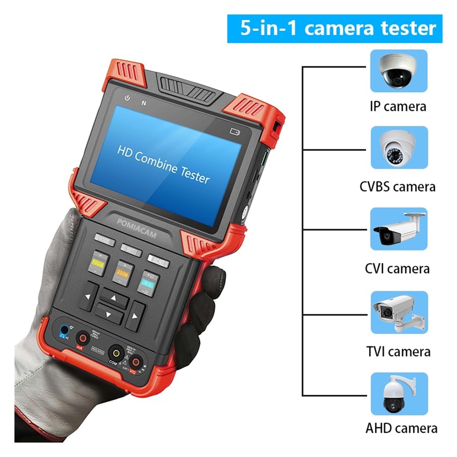 Tester CCTV, DT-T73 Tester CCTV Monitor 5 W 1 H.265/H.264 Kamery IP Obsługa Analogowej CVI TVI AHD3.0/multimetr Cyfrowy