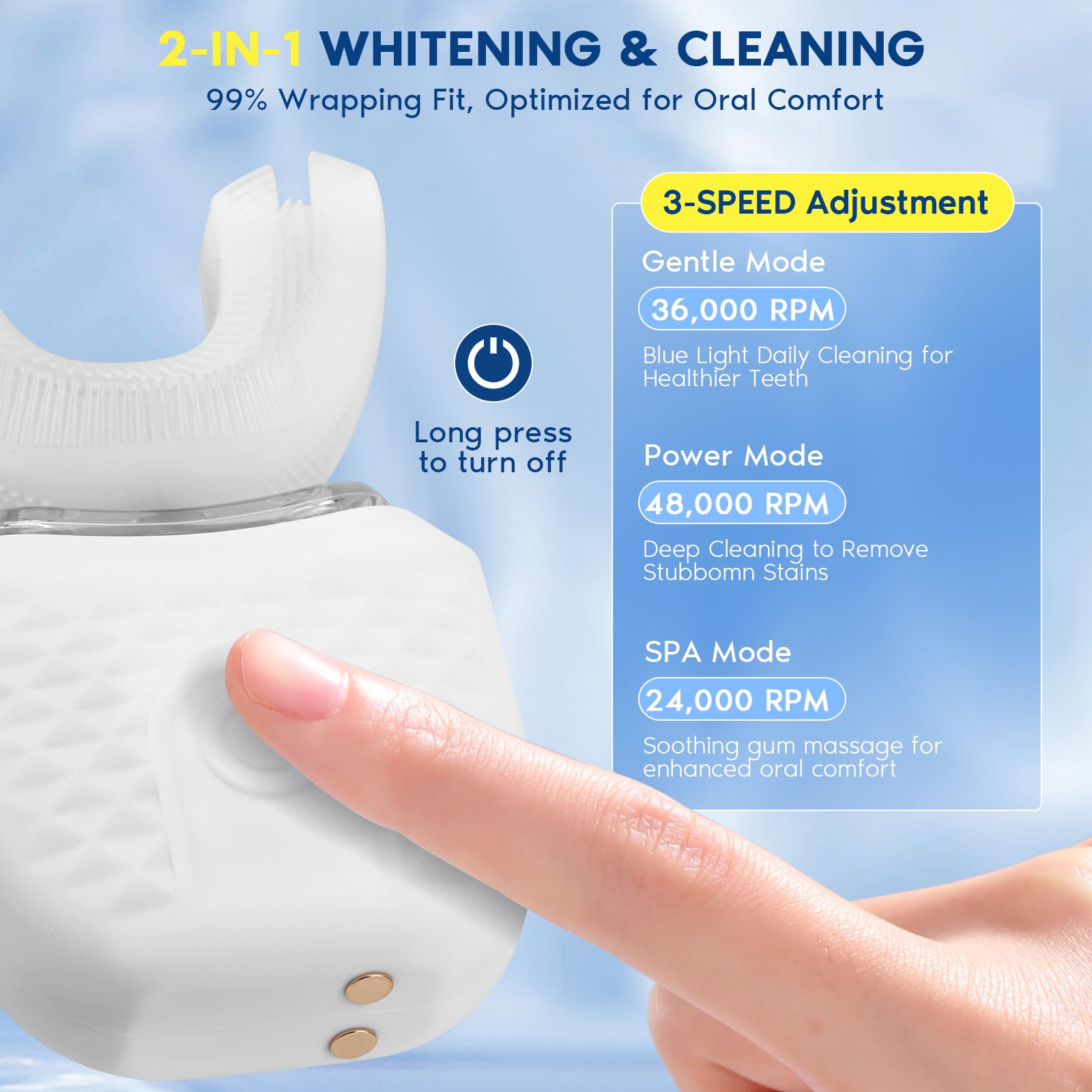 Cepillo De Dientes Ultrasónico Automático,En Forma De U,3 Niveles De Intensidad,Ipx7 Impermeable,45 S Temporizador,Cepillo De Dientes Eléctrico Ultrasónico 360° Para Adultos