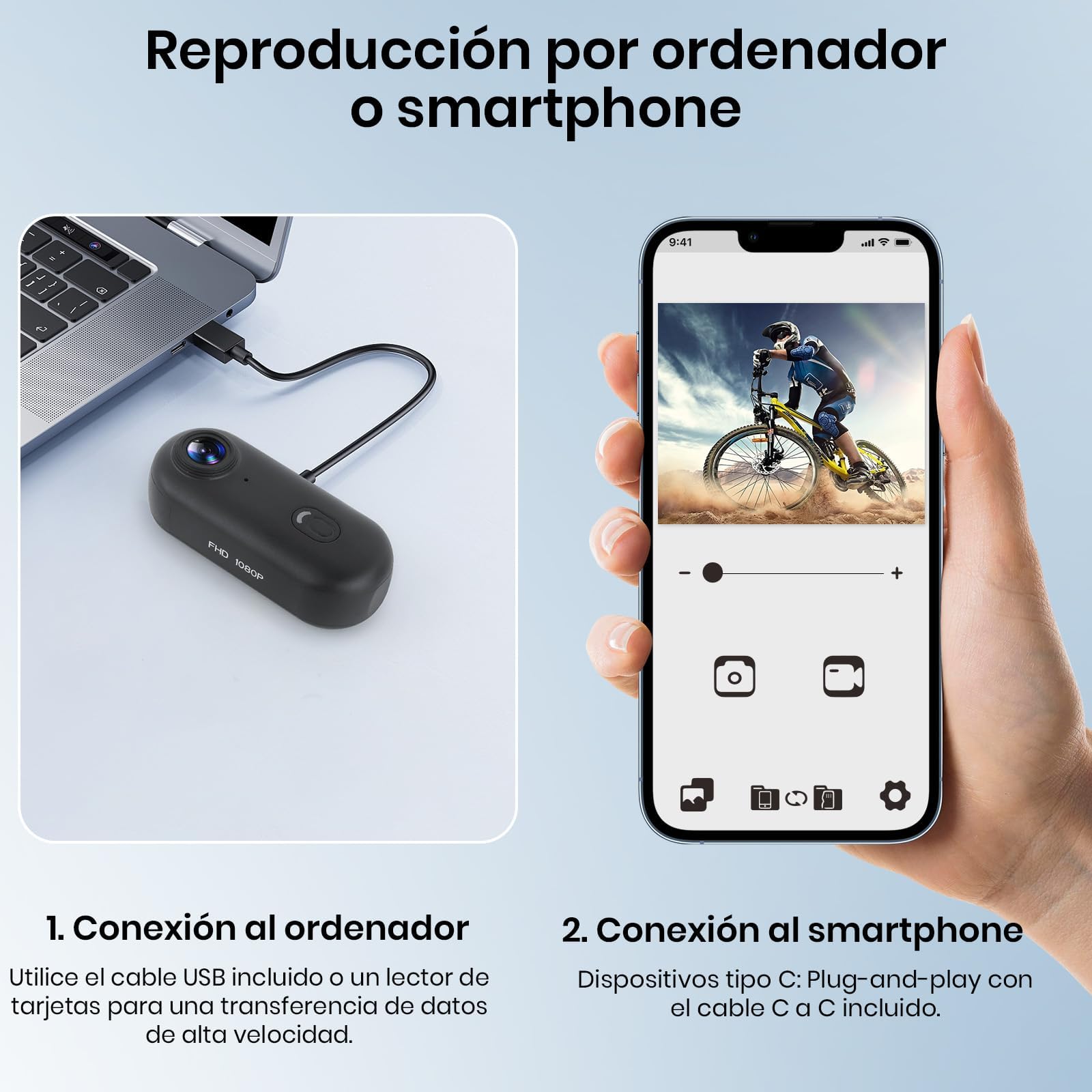 Cámara de Acción 360°, Mini Cámara Corporal POV, Subacuática 30m, WiFi, Gran Angular 120°, +10 Accesorios para Ciclismo, Viajes, Mascotas, Caminatas, Deportes + Tarjeta 64GB