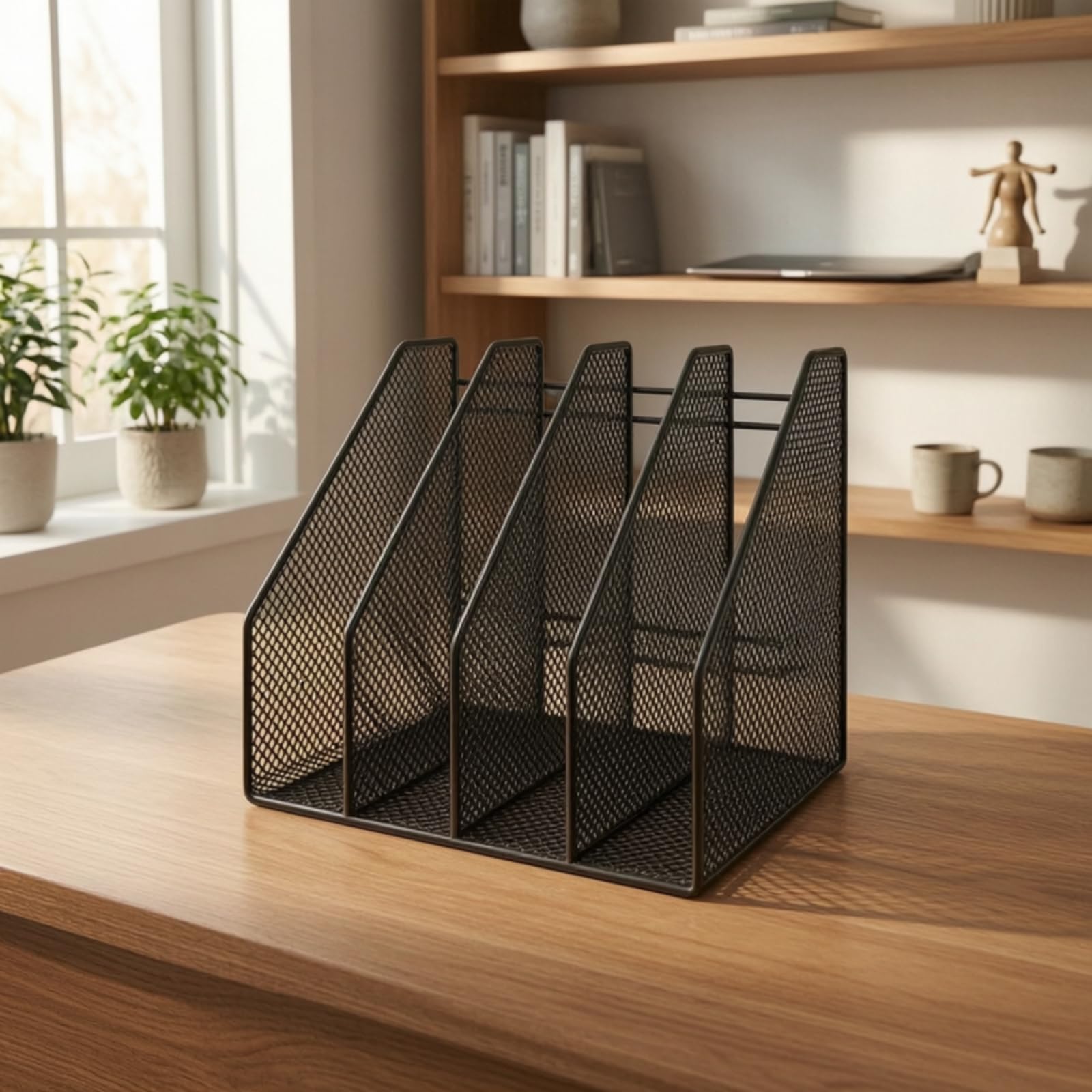 Organizzatore da Scrivania Schedario Portadocumenti Portariviste Vassoio Lettere con 6 Scomparti in Ferro a Rete Base Stabile Salva Spazio Adatto per, Oro, style to 1