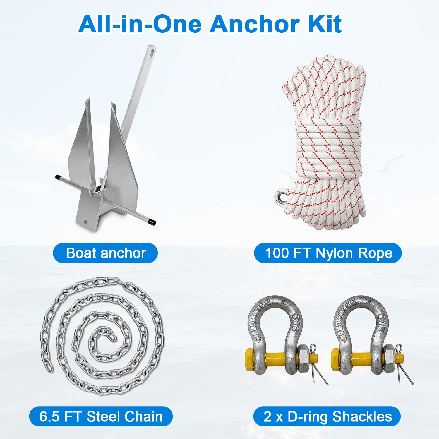 Heavy Duty Hot-Dipped Galvanized Danforth Anchor Kit for Boats - 5/8/10/13/18/25lb Fluke Anchor with Chain, Shackles & Rope, Ideal for Pontoon, Fishing & Sail Boats — Amazon image 6