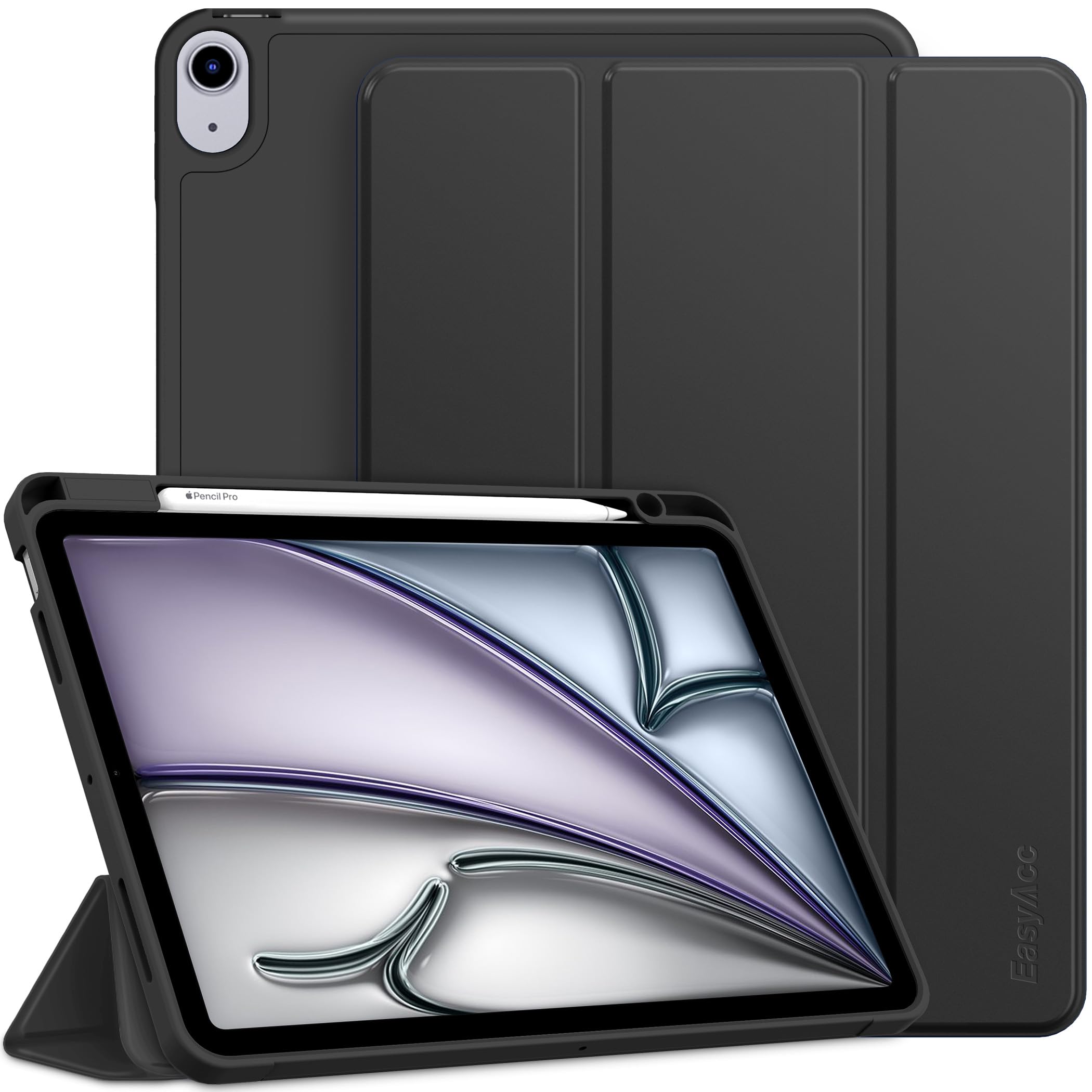 EasyAcc Cover Custodia Compatibile con iPad Air 11 Pollici M4/M3/M2 (2026/2025/2024), iPad Air 5/4 (10,9 Pollici, 2022/2020), Supporta Ricarica Magnetica iPencil, Nero