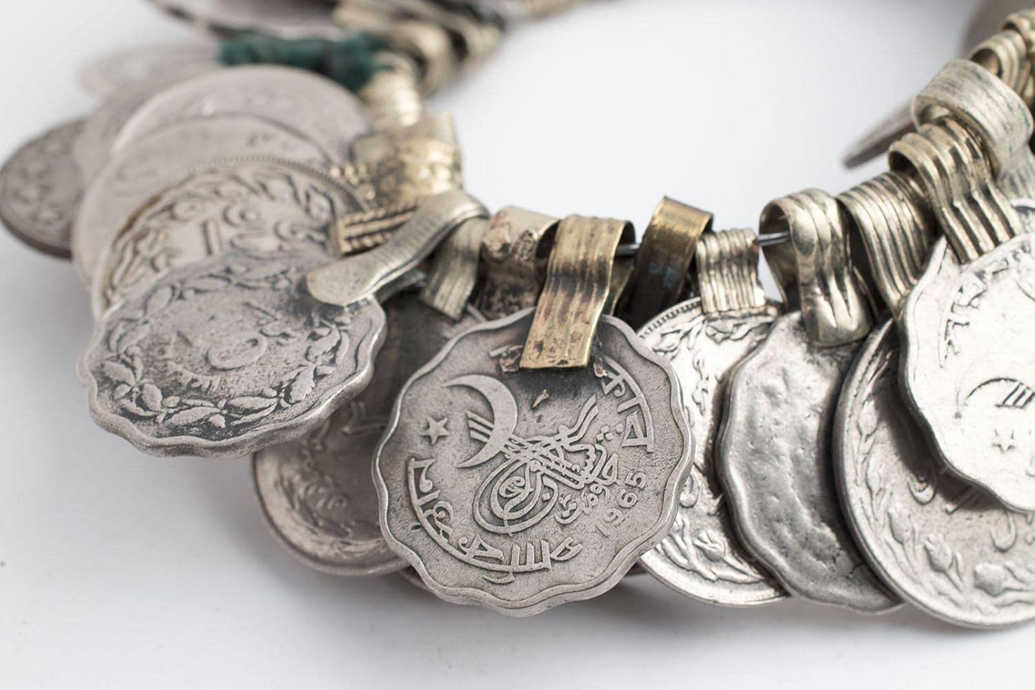TheBeadChest Vintage Afghan Coin Bunch Afghanistan Silver Flat White Metal Large Hole