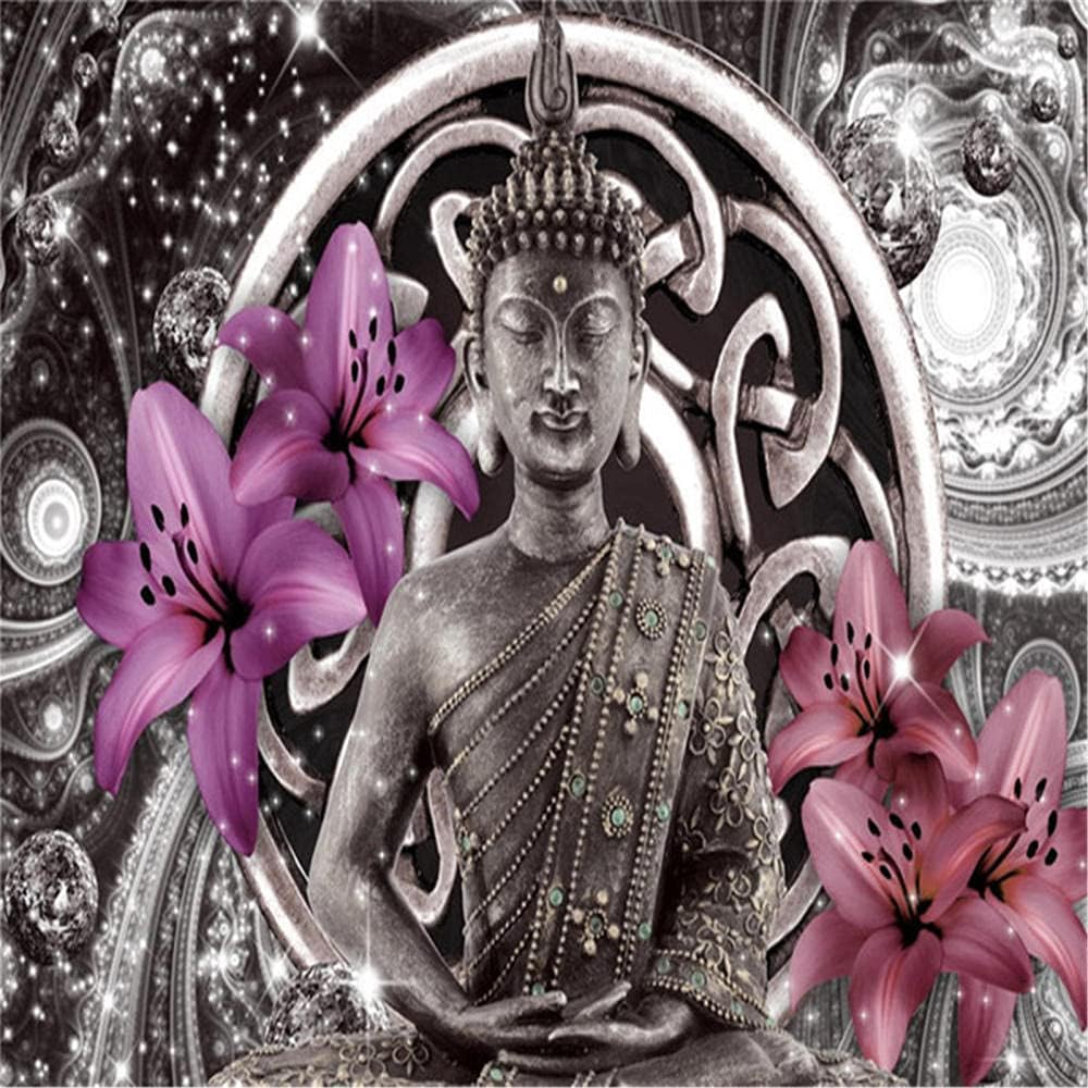 0ピースの大人のジグソーパズルゲーム 紫色の花と仏像 興味深い大規模な