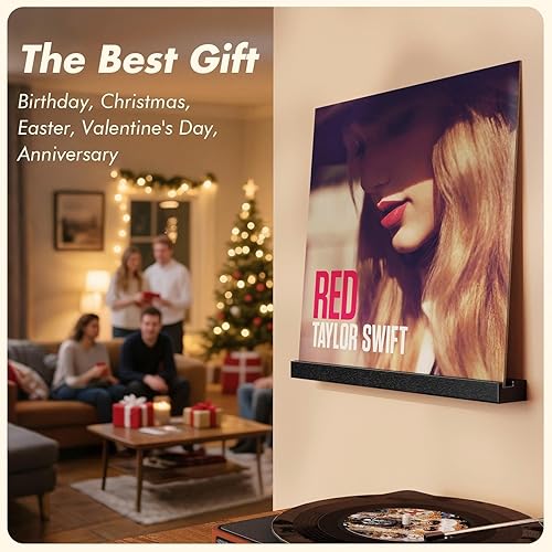 Miniatura 7 de Emfogo Estante de pared para discos de vinilo, paquete de 6 soportes para discos de álbum, estantes de almacenamiento de discos de vinilo de 12