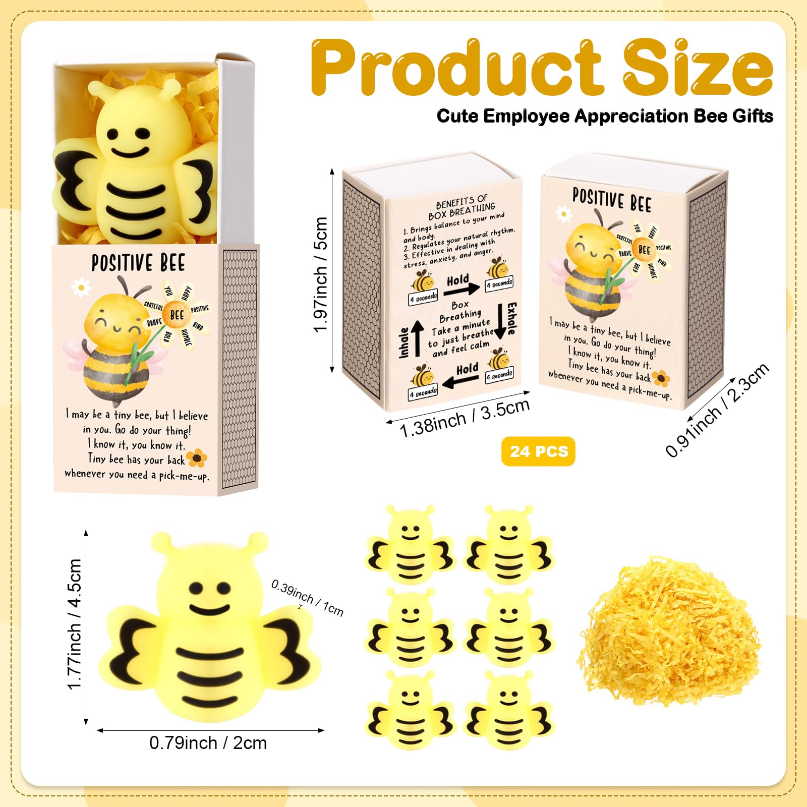 Wettarn 12 Sets Bee Gifts Positive Stress Balls with Support Boxes Bulk Party Favors for Employee Coworker Friends Office Classroom Rewards Cute Inspirational Relief Toys Yellow Desk Decor