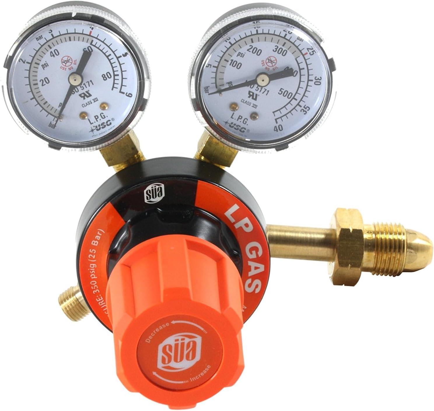 SÜA Propane Regulator With Gauges - CGA-510 Inlet, 9/16-18 LH B-B Outlet, 0-15 PSI Delivery, Forged Brass Body - View #11