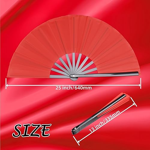 Miniatura 6 de Paquete de 2 ventiladores de mano plegables grandes, ventilador chino rojo de Kung Fu Tai Chi Chi, ventilador de tela de nailon para hombres y