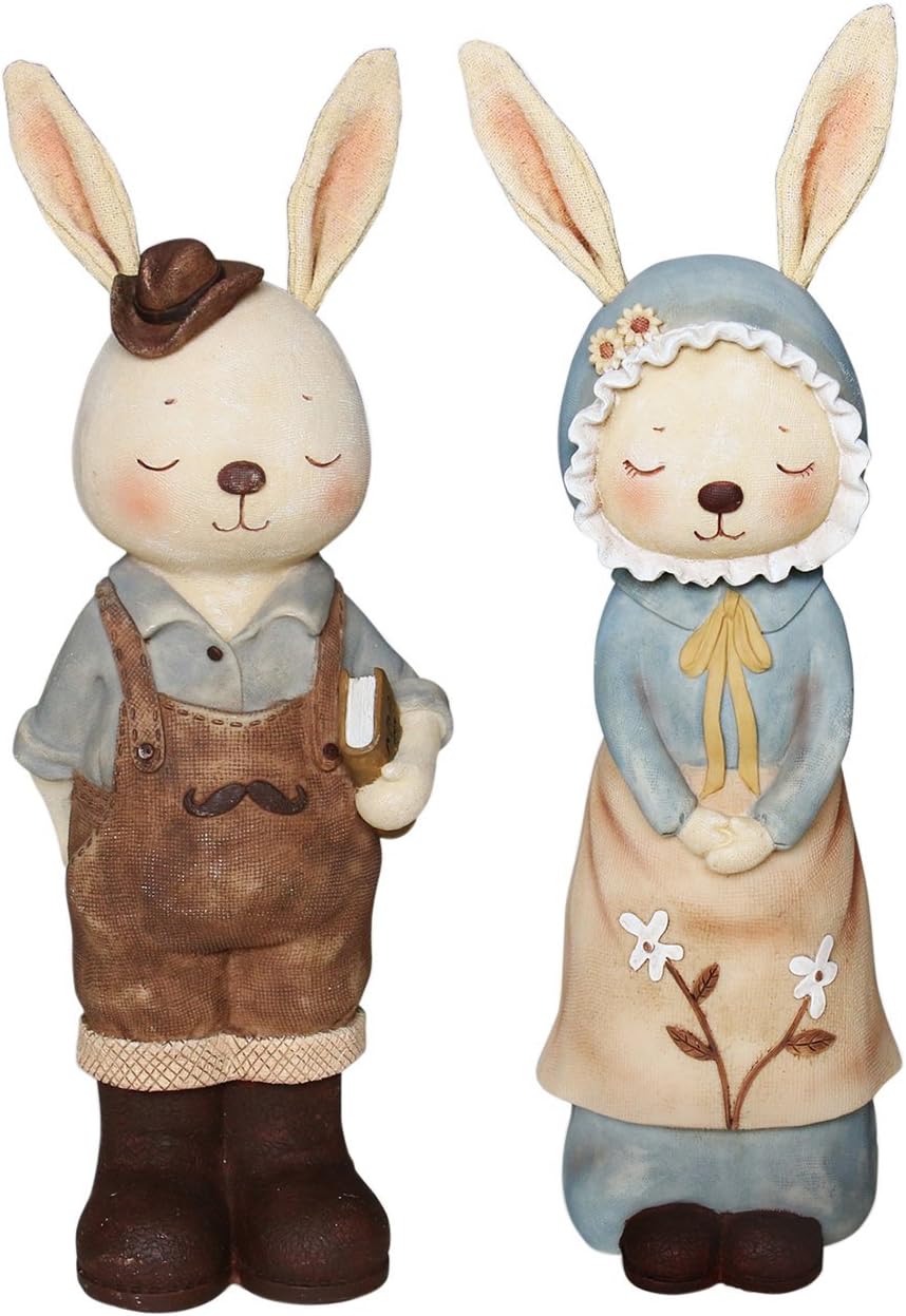 Coin Bank,Enjoyable Life Lovely Rabbit Couple Series Home Decor Accents,Zakka Style Polyresin Figurine|Sculpture,Decorative Ornaments Representing Love and Memory,Coin Container|Piggy Bank (Set of 2)