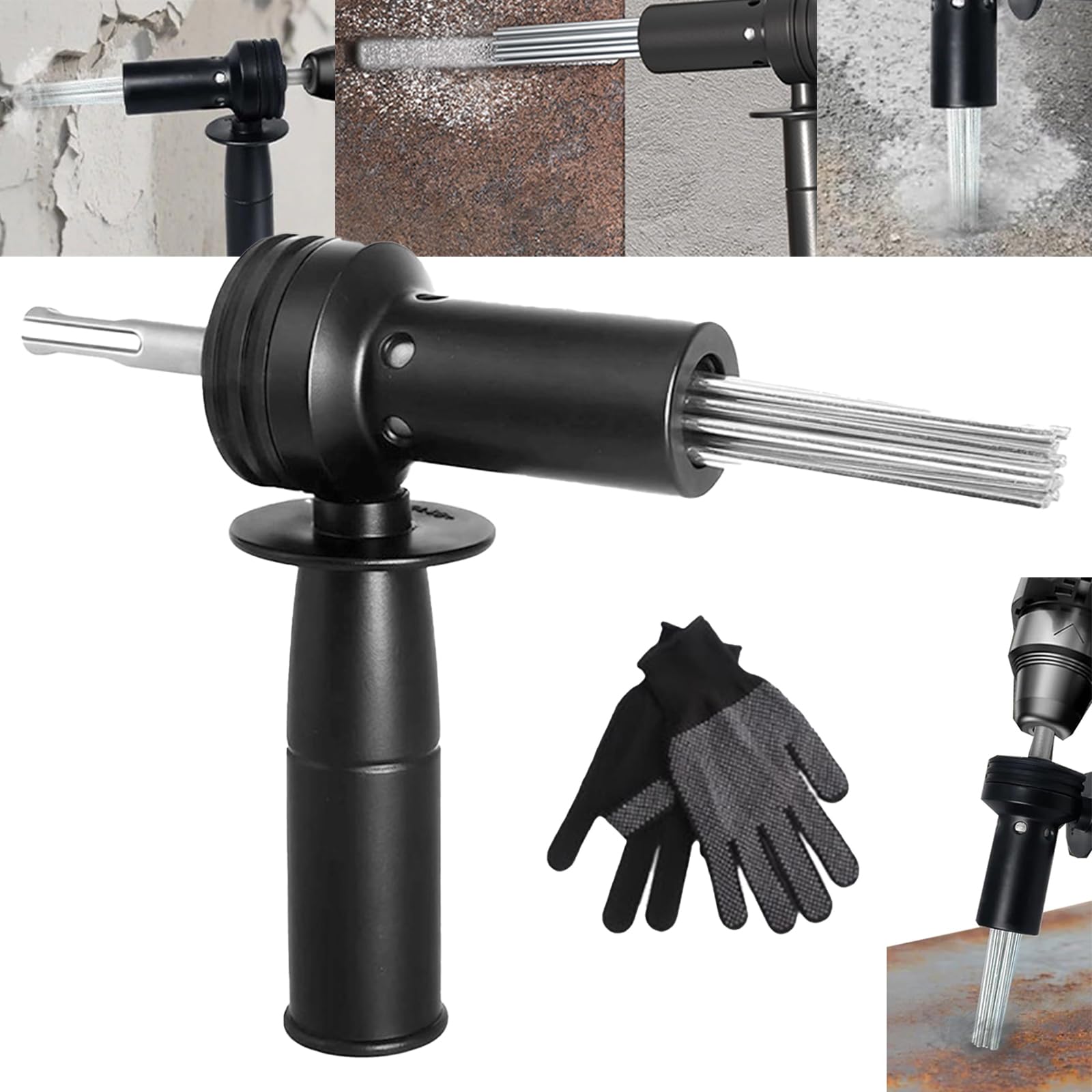 DéTartreur à Aiguille, Adaptateur Pour DéTartreur éLectrique à Aiguilles Avec Tige Sds Et 18 Aiguilles En Acier Et Une Paire De Gants Pour Le DéCapage De La Peinture De La Rouille De La Saleté