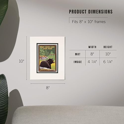 Miniatura 5 de Lantern Press 11x14 Inch Matted Art Print Wall Decor, Deep Creek Lake State Park, Maryland, Bear in Forest