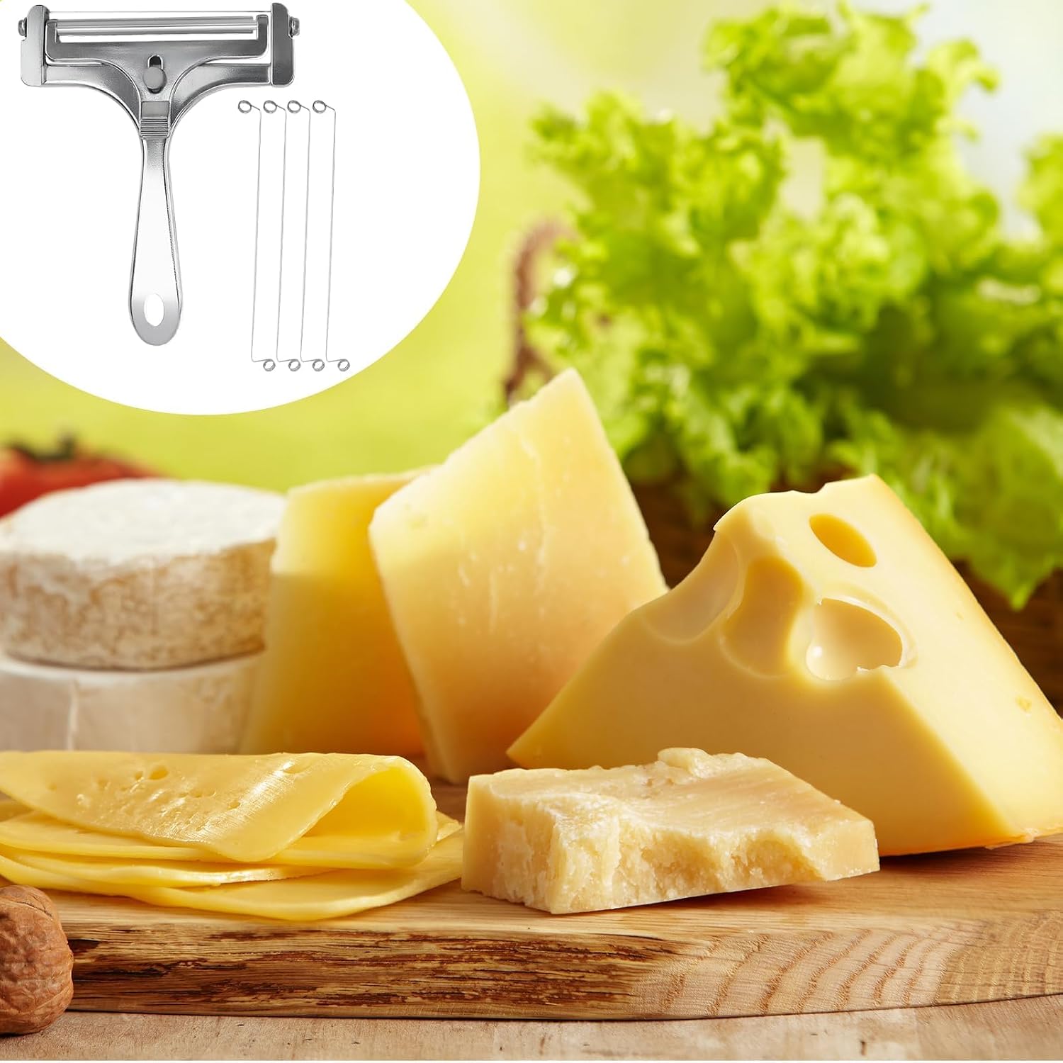 2PCS Wire Cheese Slicer, Stainless Steel Cutter with 4 Replacement Wires