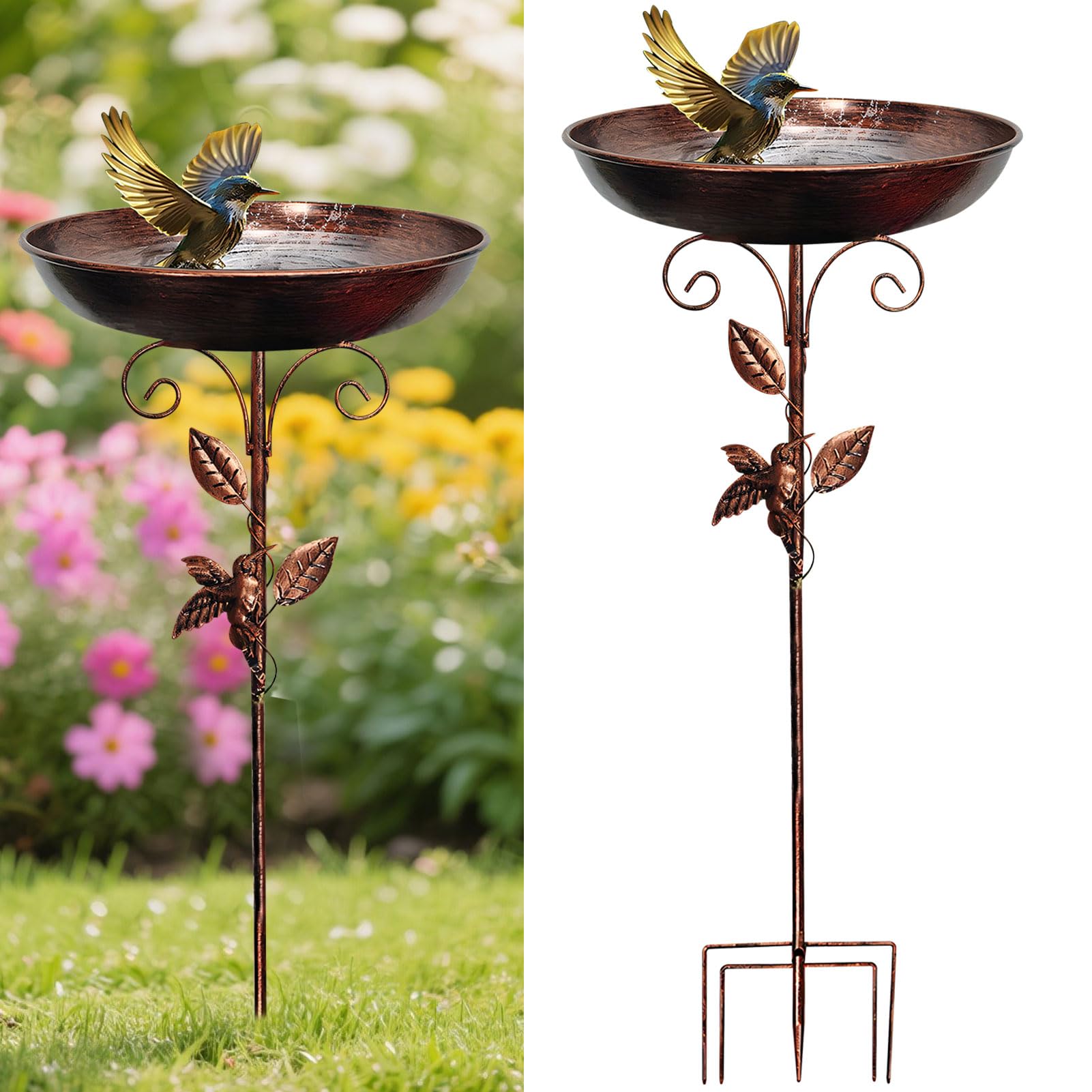 Bain d'oiseaux pour jardin robuste en métal - Décoration durable 82 cm