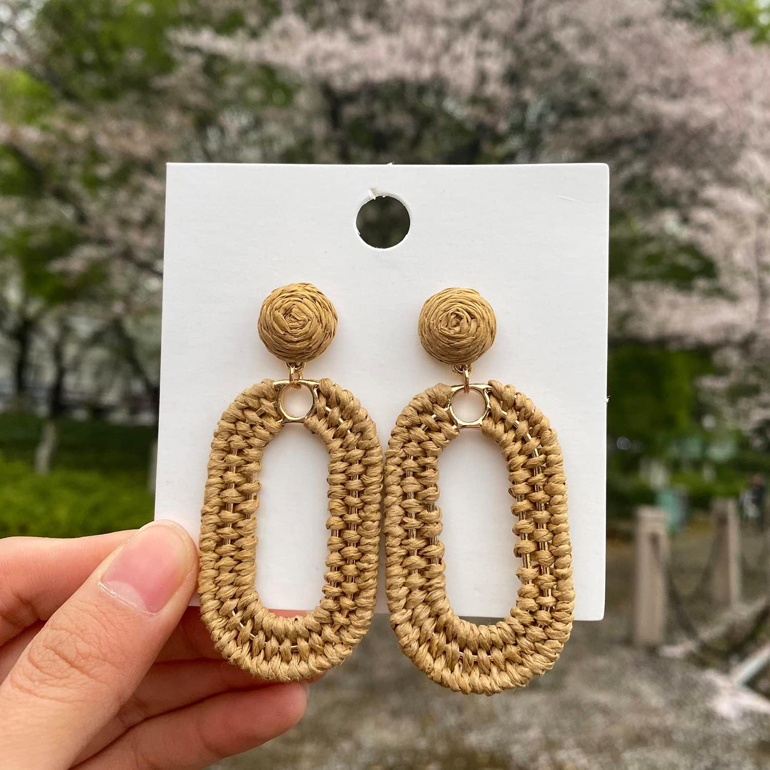 Raffia Oval Earrings for Women - Boho Woven Rattan Earrings for Summer Beach - Tropical Vacation Earrings - Image 7