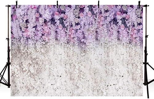 Miniatura 4 de MEHOFOND Fondo de estudio fotográfico floral lavanda y blanco para despedida de soltera, fondo de fotografía de boda morado claro para baby shower,