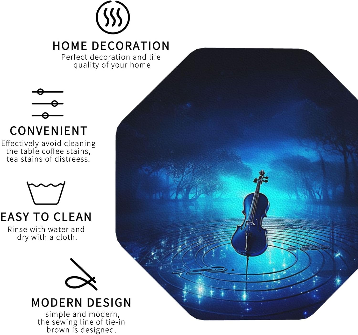 Blue Night Music Leather Coasters Set of 6 Non-Slip Heat Resistant Drink Coaster Waterproof Cup Mat Pad Bar Coasters for Home Office Decor Housewarming Gift image 3