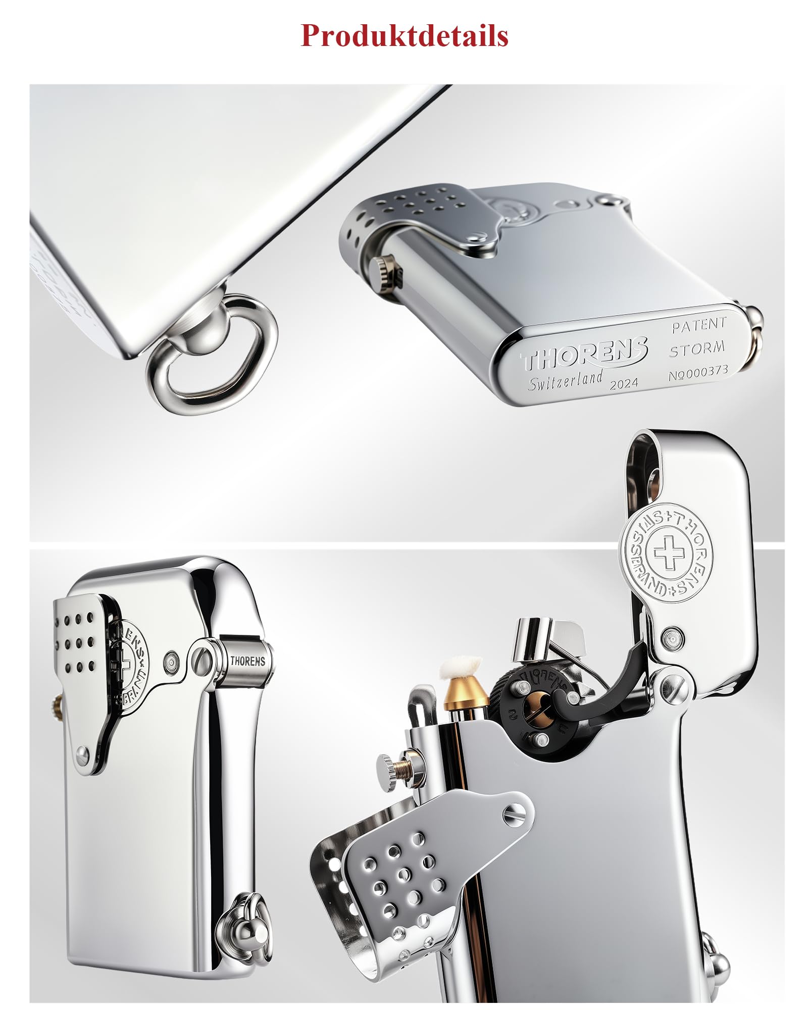 THORENS Gen 5 - Single Claw - Storm(Side-Fill)- Silver Sturmfeuerzeug | Messing, Benzin, Vintage, Retro, nachfüllbar, Softflame, Autozündung, Camping, Sammlergeschenk für Ehemann, Vater, Freund