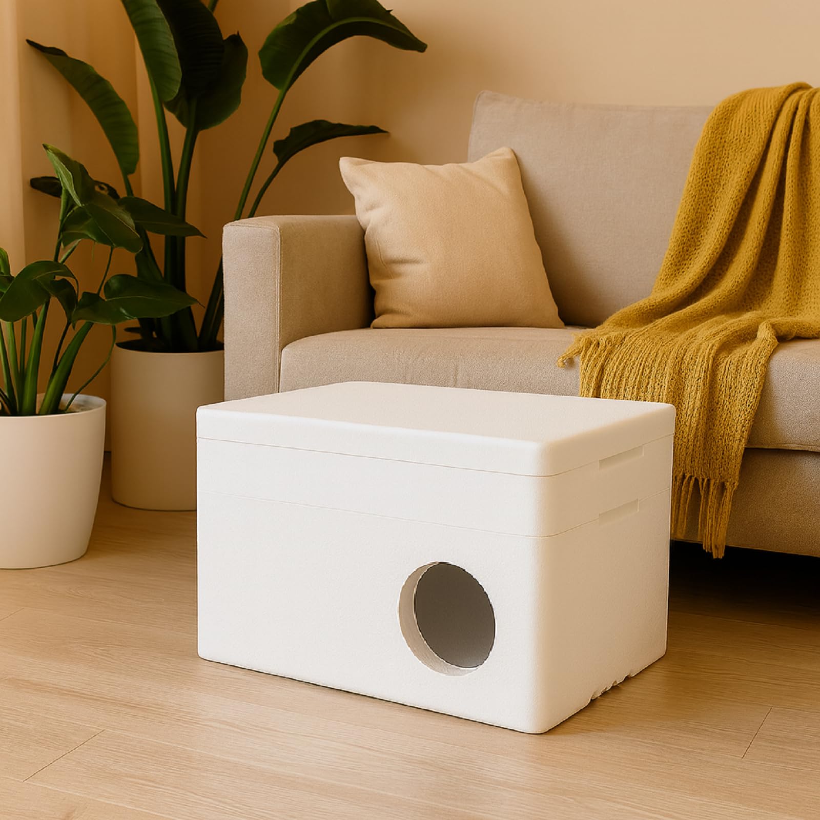 QLS Maison pour Chat isolée en polystyrène 58 x 38 cm Blanc