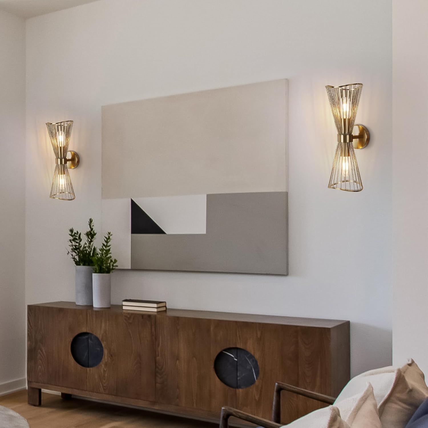 Brass Wall Sconces, 2-Light Wall Light Fixtures Mid Century Modern Wall Lamp for Living Room Bedside Hallway, E26