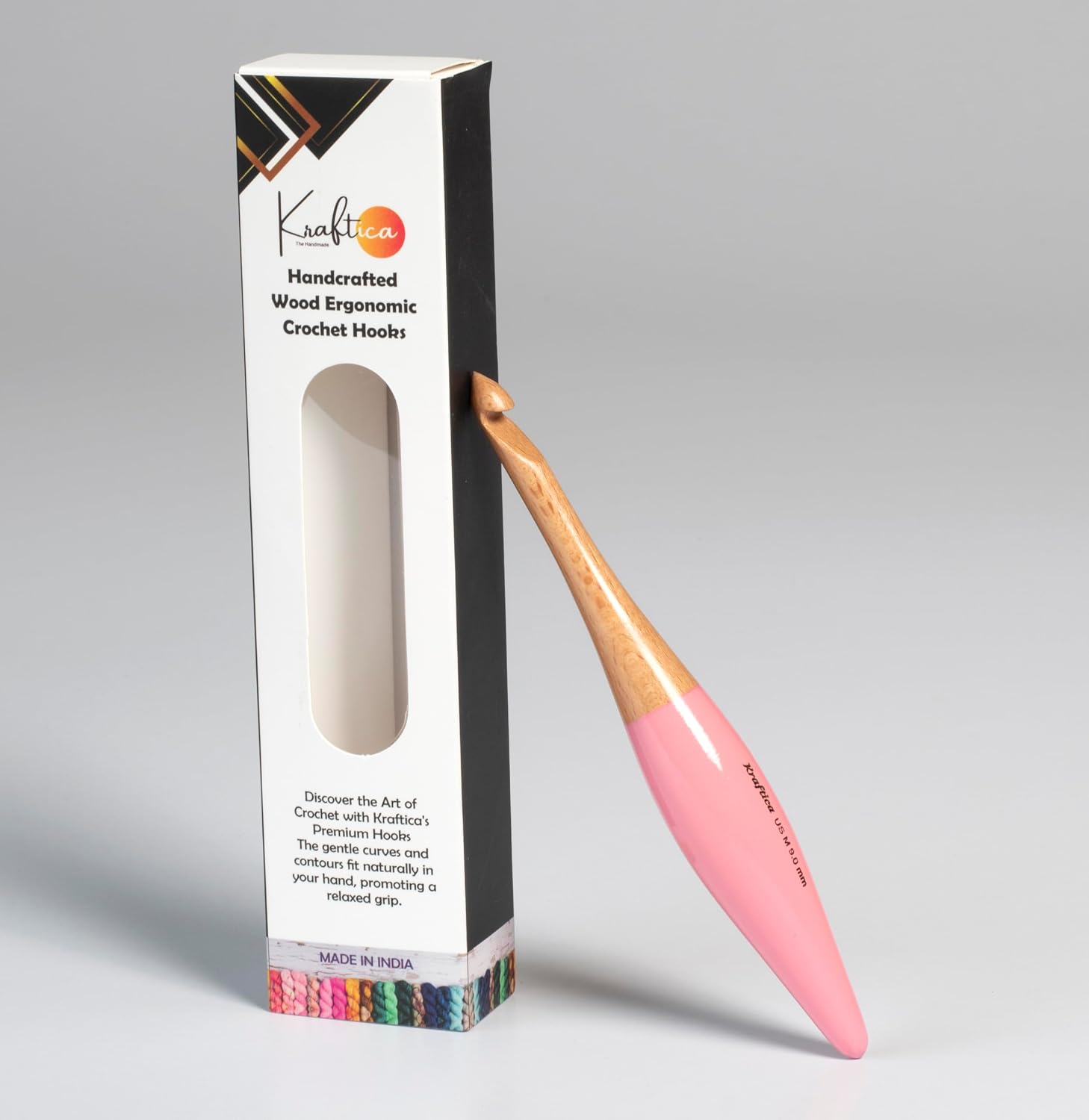 Kraftica Ergonomic Wooden Crochet Hooks Designed for Relaxation and Stress Relief Smooth Finish Accurate Sizing on Each Hook. 7 Inchies (Beech Wood Pink, US H / 5.0mm)