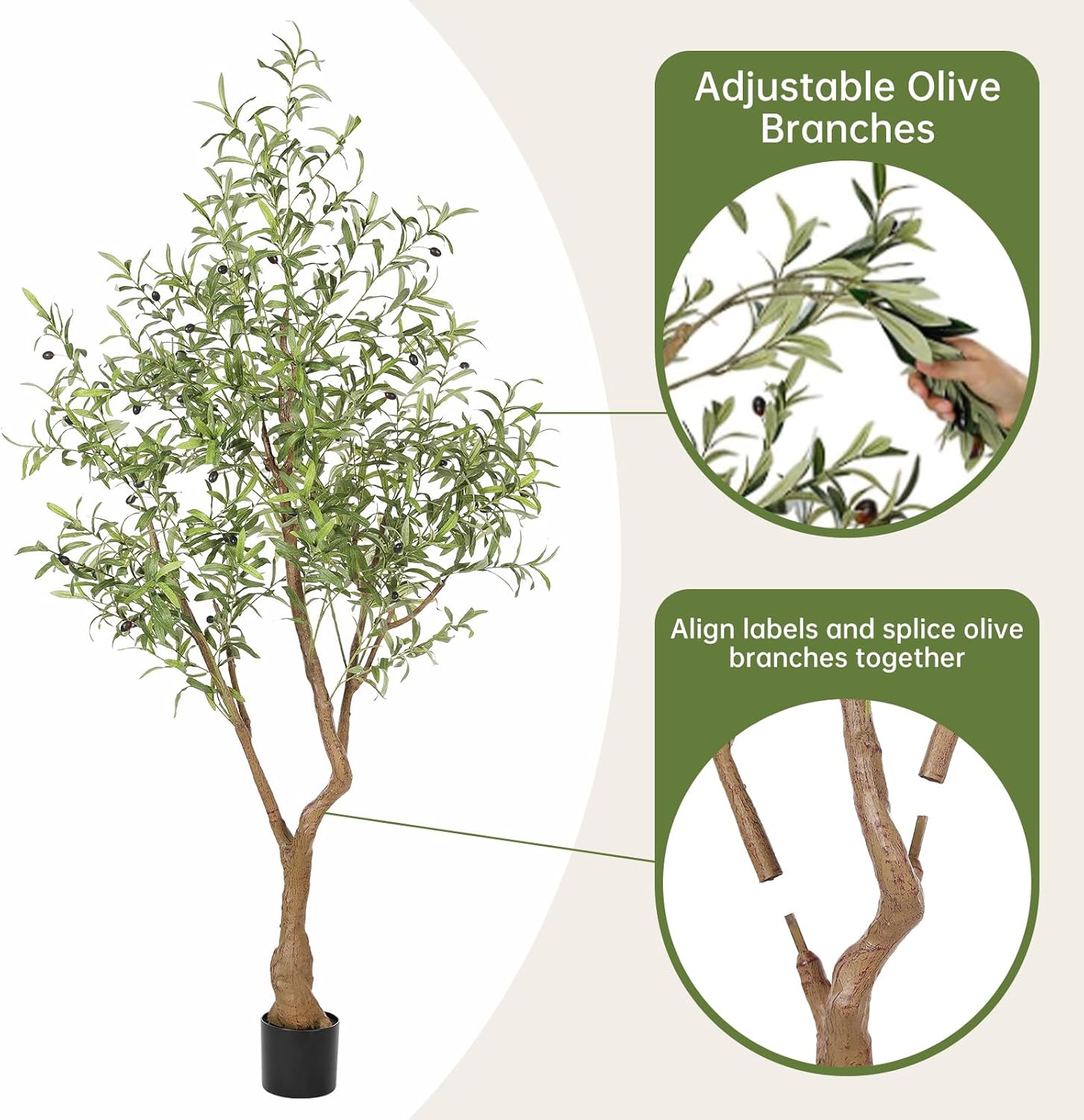 Realead Artificial Olive Tree 6ft - Tall Faux Olive Tree with Thick Trunk and Lifelike Leaves - Large Fake Olive Tree for Modern Home Office Decor - Image 5