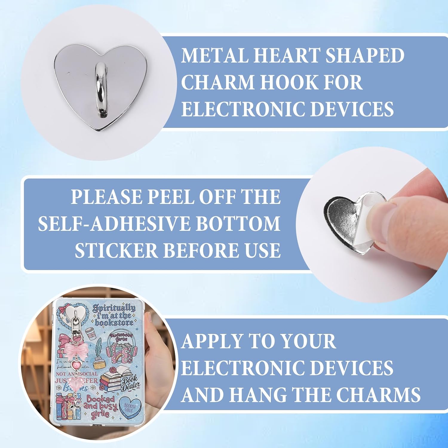 6PCS Resin Bowknot Charms for Kindle - Cute Y2K Sliver Chains with Type C Dust Plug, Charm for Readers Booklovers Women Men, Compatible for E-Reader Phones Paper White