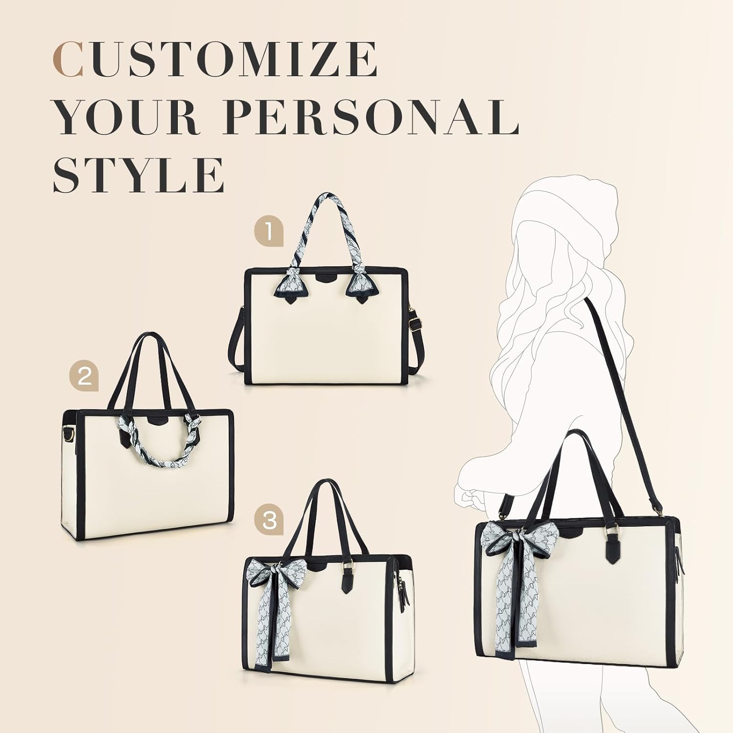 Missnine Laptop Tote Bag for Women 15.6 Inch Leather Work Bags Teacher Computer Purse Briefcase Handbag for Office, Travel - Image 5