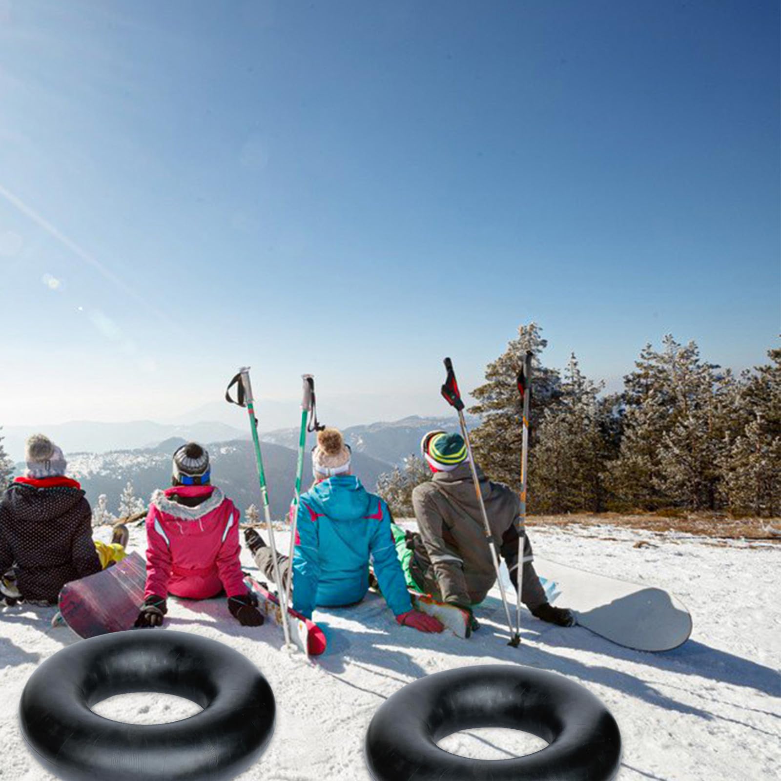 Verdickter Gummi Skizubehör Kreis mit Schnellem Aufblasen und Luftdichtem Verschluss für Schneeschlitten zum Rodeln im Winter für Schwarz 100cm