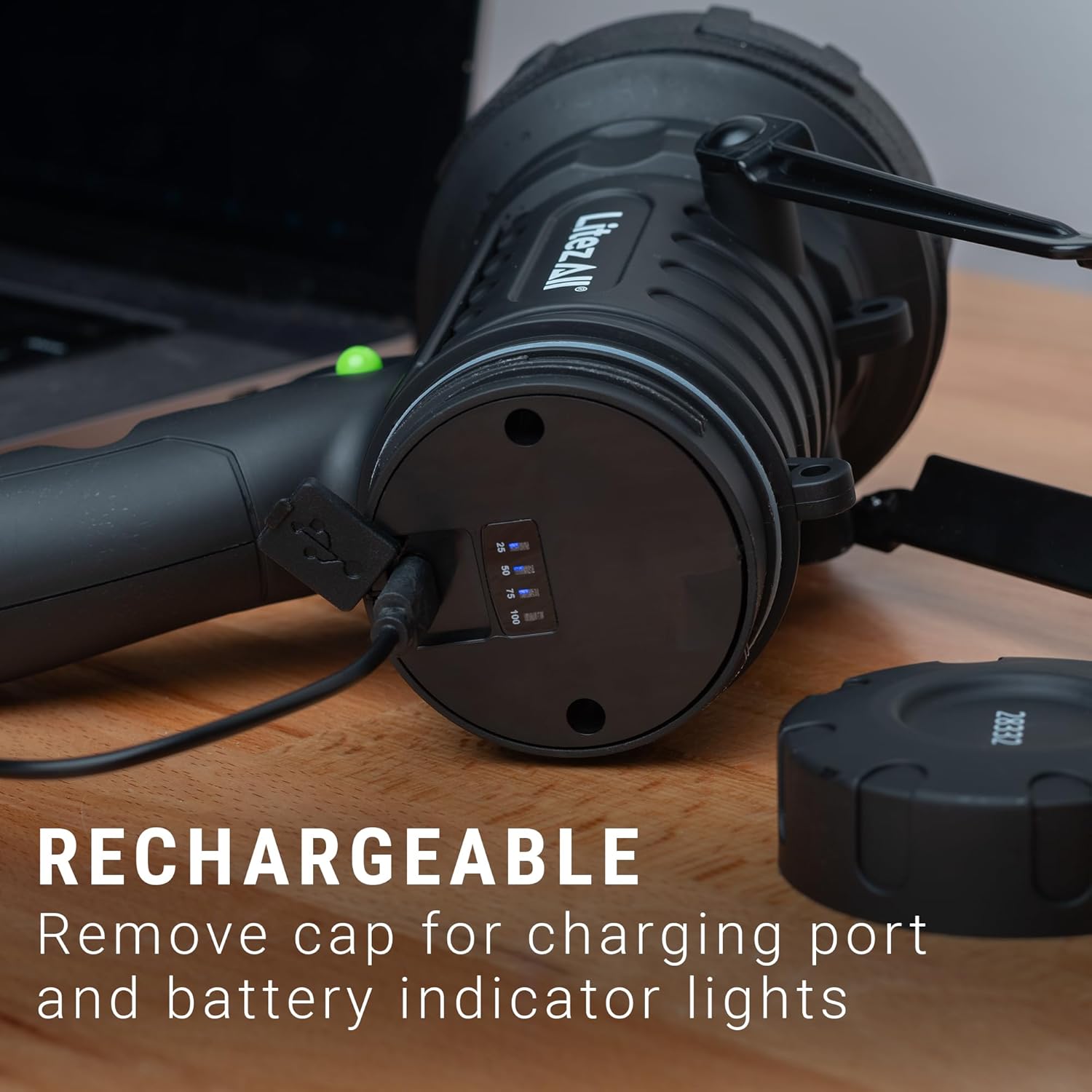 LitezAll ULTAC3 Rechargeable Spotlight – 1000 Lumen Hand Held Spot Light with Adjustable Stand, USB-C Charging, IPX7 Weather Resistant, 3 Modes – Spot Light Handheld