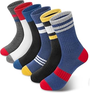 6 Pairs Toddler Kids Boys Basketball Athletic Crew Socks, Youth Girls Cozy Casual Striped Seamless Cotton Sports Socks