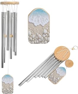 Beach Pebbles and Waves Wind Chimes Outside with Relaxing Rich Sound, Memorial Wind Chimes Gifts Porch Garden Backyard