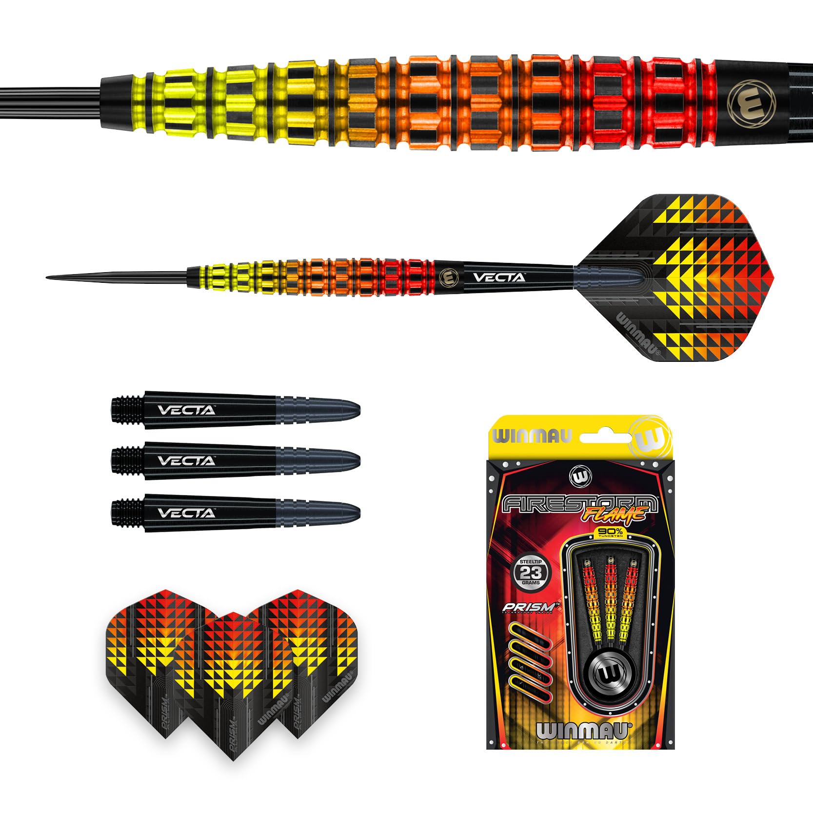 WINMAU Firestorm Flame, Set di Freccette Professionali in tungsteno, con Alette e steli (Alberi)