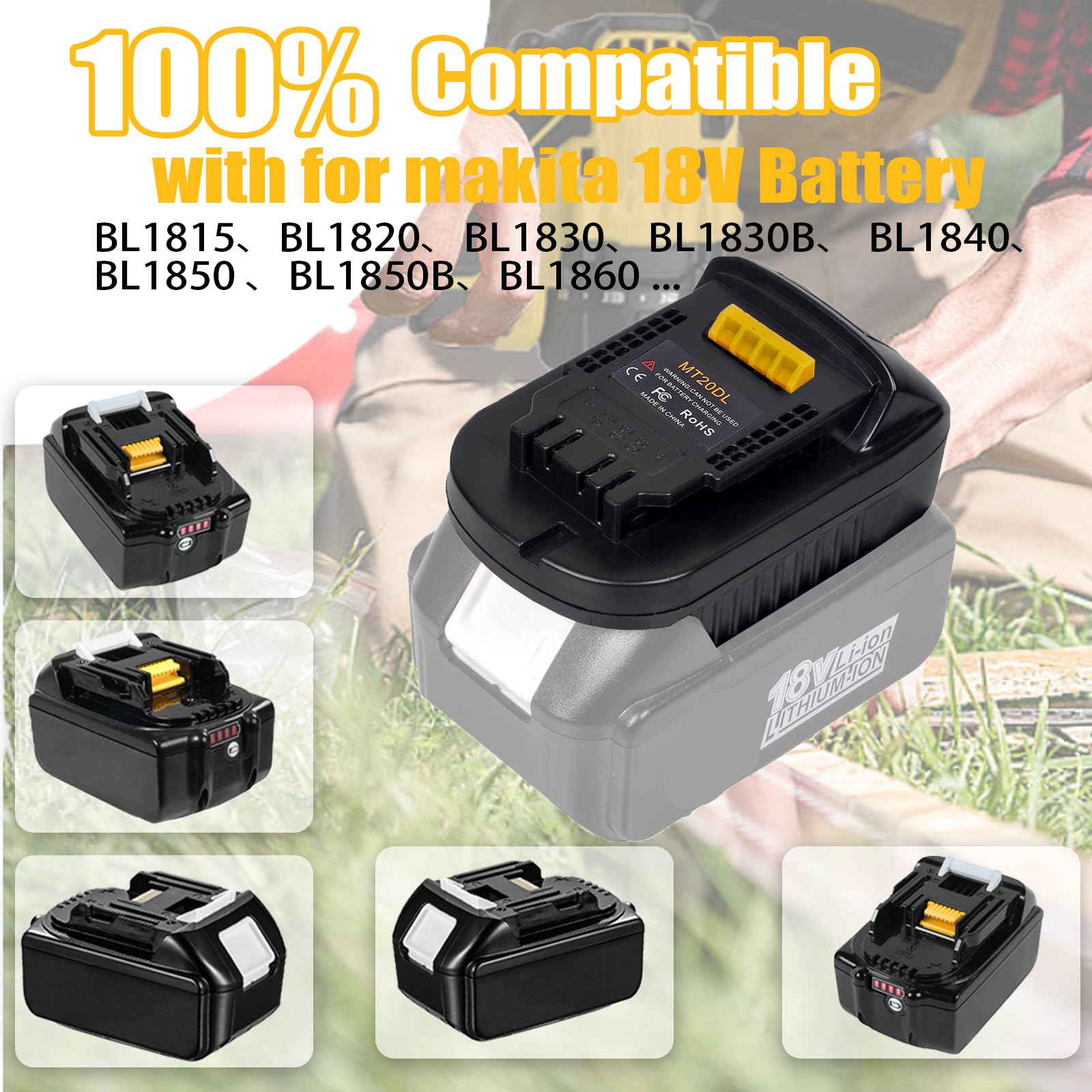 MT20DL Adaptateur de batterie pour batterie lithium-ion Makita 18 V pour batterie lithium-ion DeWalt 18 V/20 V Convient pour les outils électriques sans fil DeWalt 18 V/20 V Max Li-Ion