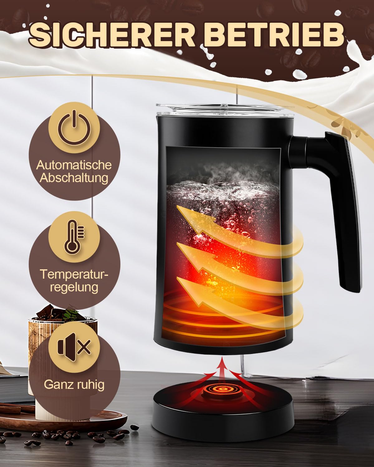 Milchaufschäumer Elektrisch 4-in-1, 400W Elektrische Milchaufschäumer für Heißer und Kalter Milchschaum, Stumm Edelstahl Milcherwärmer mit automatischer Abschaltung, für heiße Schokolade, Cappuccino