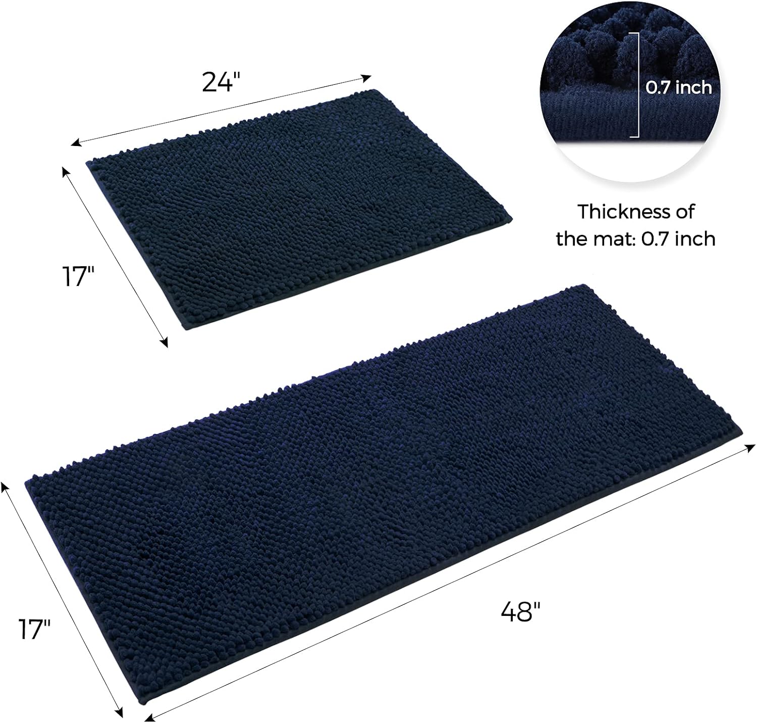 DELXO Kitchen Mat Kitchen Rug Set [2 PCS] - Perfect for Kitchen, Bathroom, Living Room, Soft, Absorbent Microfiber Material, Non-Slip, Easy Clean Machine Washable Floor Runner - 17"X24"+17"X48”, Navy
