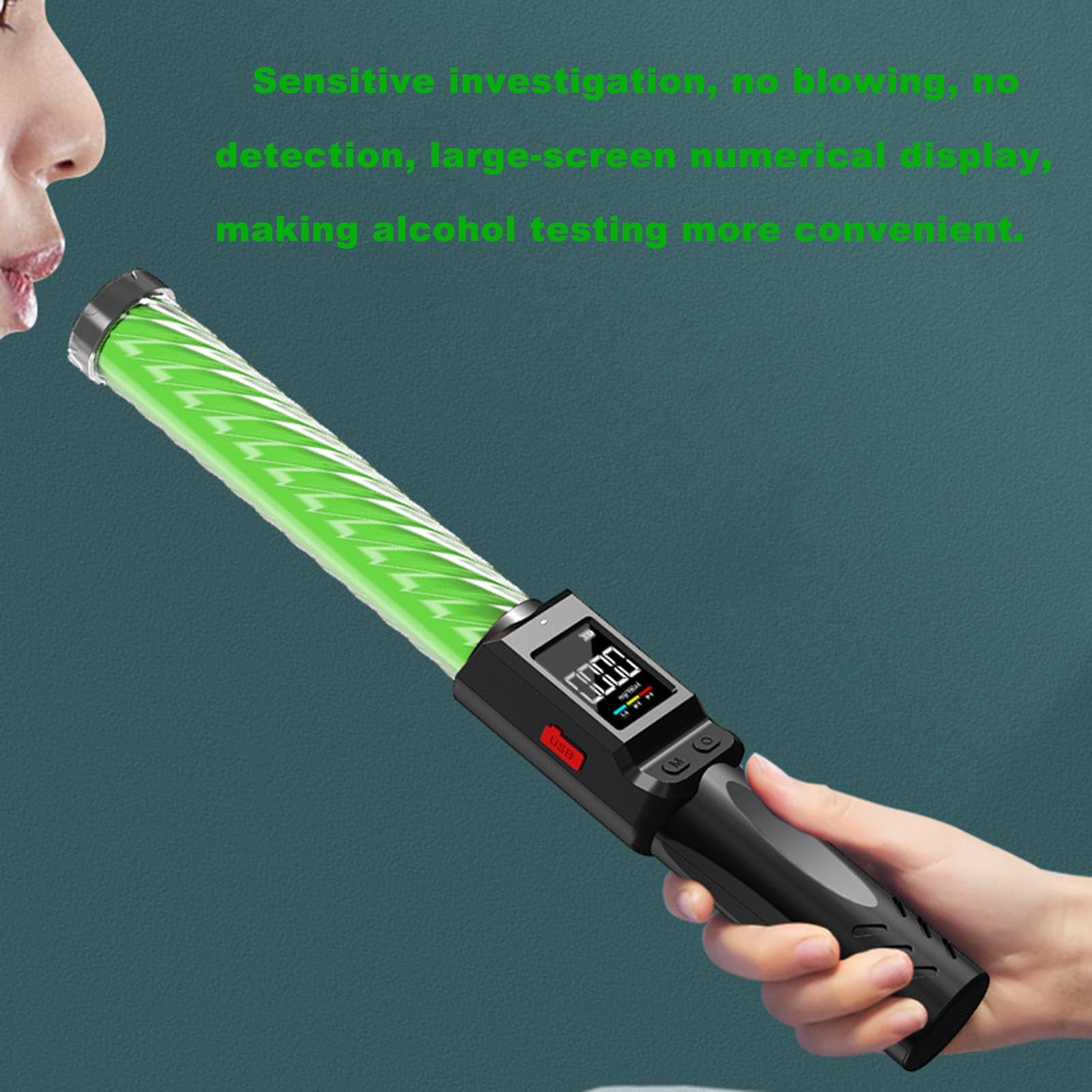 Bezdotykowy alkomat, cyfrowy alkomat oddechowy, szybki test analizy oddechu z ładowalnym portem USB do jazdy pod wpływem alkoholu (zielony)